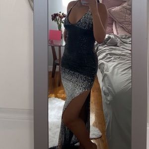 Black and silver sequin prom dress